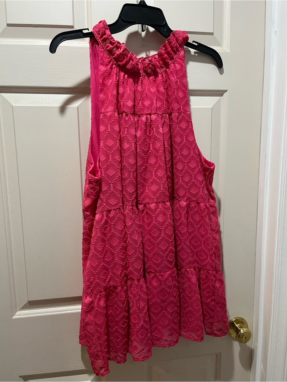 indigo soul Bright Pink Sleeveless Ruffled Neck Tiered Blouse